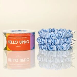 Hello Updo Biggish Flora Silk Scrunchies- 3 Blue 100% Mulberry Silk Hair Ties